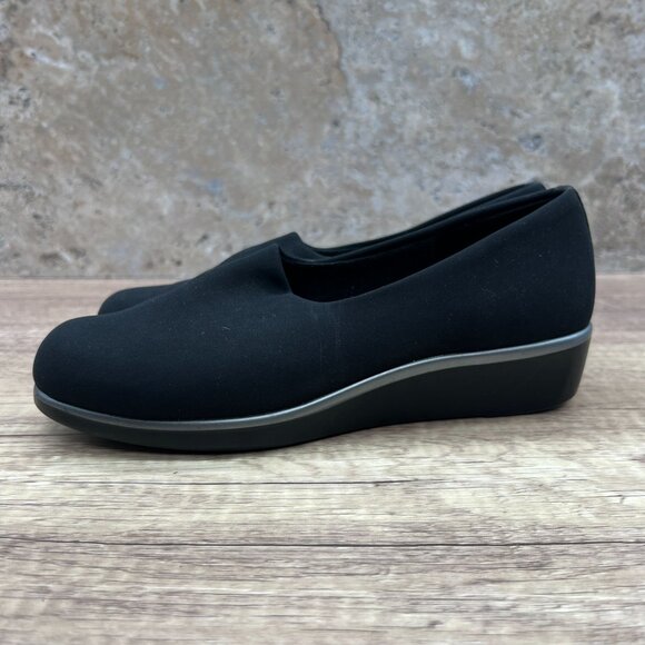 SAS Bliss Womens Shoes Size 7.5 Wide Comfort Black Wedge Slip On Made In USA - Picture 2 of 10